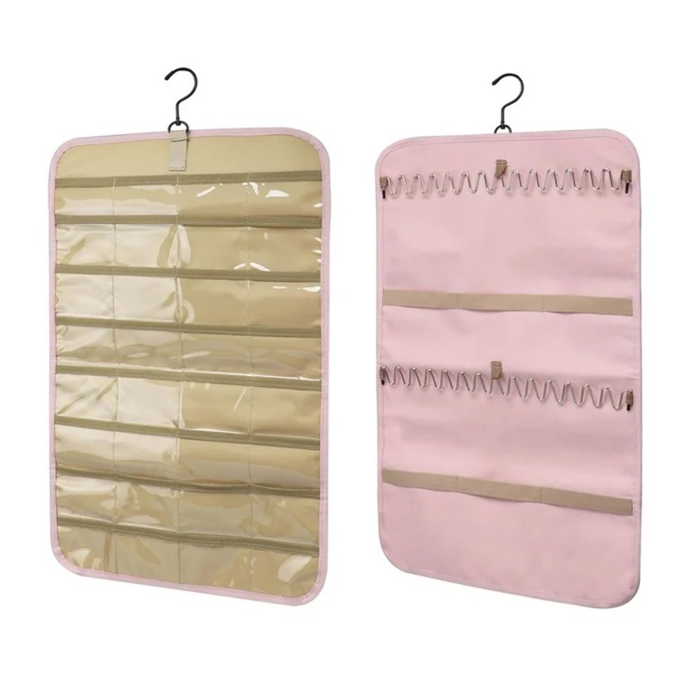 Bagsmart Pink Hanging Jewelry Organizer Double Sided with 32 Pockets & Hooks